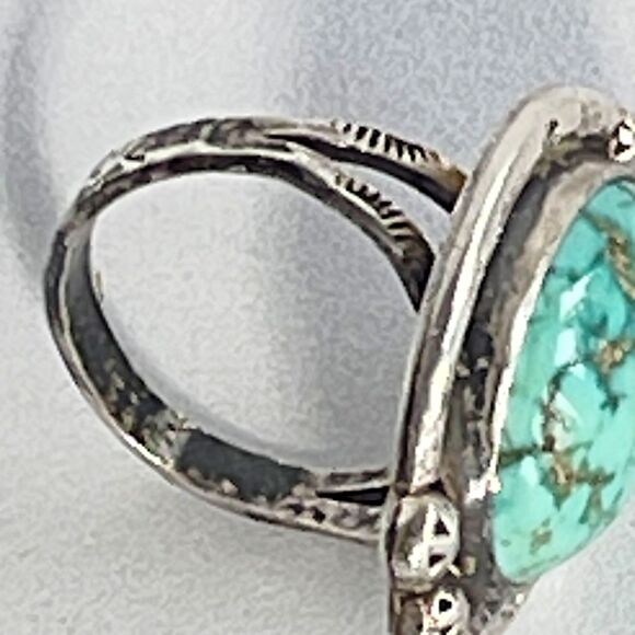 Turquoise Navajo Native Silver Ring Signed AD Size 9 weighs 12.14 gr Gem Stone - Picture 14 of 15